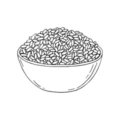 Rice. Cereal grain in plate, bowl. Hand drawn vector sketch illustration.