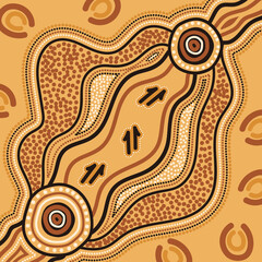 Naklejka premium Kangaroo track aboriginal background