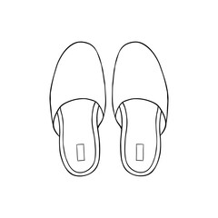 Pair shoes. Home slippers. Hand draw doodle outline sketch. Vector illustration.