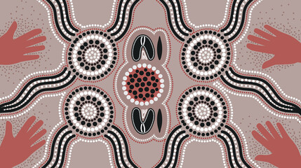 Aboriginal dot hand painting - Vector