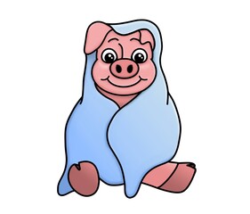 Pig In a Blanket Cute Digital Illustration