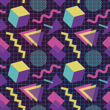 Seamless 1980's Geometric and Pastel Pattern