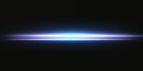 Foto auf Leinwand Blue horizontal lens flares pack. Laser beams, horizontal light rays.Beautiful light flares. Glowing streaks on dark background.  Collection effect light blue line png. © Sergey
