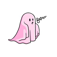 Pink Boo Ghost Cute Digital Illustration