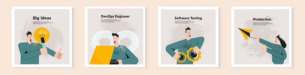 Set of programmers concept Modern specialists collection. People work together, team building, project manager and remote job. Bundle of flat vector cartoon illustration
