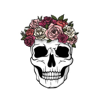 Skull with Flower Crown Digital Illustration