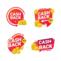 Cashback badges template vector tags for refund money with coins vector illustration
