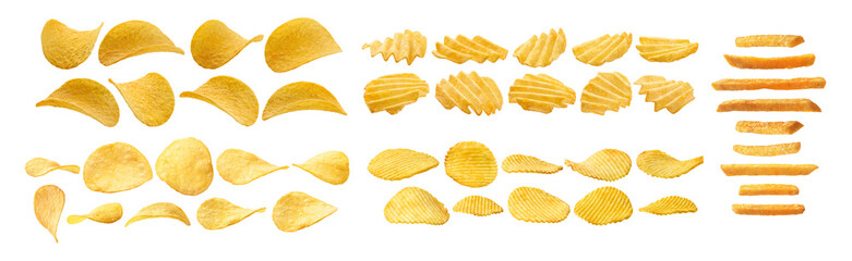 A set of potato chips. Isolated on a white background