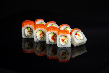 salmon sushi roll philadelphia on black