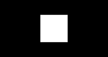 White square. Animation of a liquid appearance of a white square on a black background. Frame-by-frame animation of square logo, text, title of your video. A drop falls on a square and paints it.