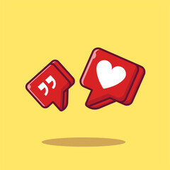 Love heart cartoon floating icon social media comment and quote layered isolated flat cartoon style for web, landing page, advertisement, sticker, flier, banner