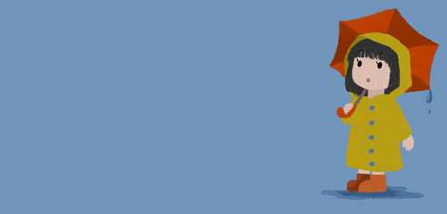 雨の中にいる女の子のイラスト