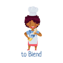 Little African American Girl in Apron Blending at Kitchen Vector Illustration