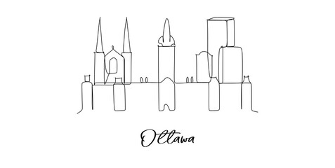 Ottawa of Canada landmark skyline - continuous one line drawing