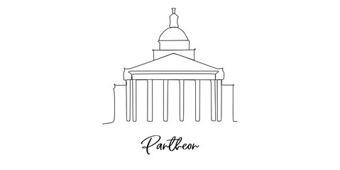 Pantheon France landmark skyline - continuous one line drawing