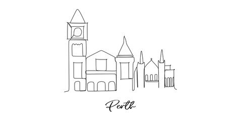 Perth of Australia landmark skyline - continuous one line drawing