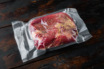 Raw veal calf brisket beef,with ingredients for smoking  making  barbecue, pastrami, cure, vacuum...