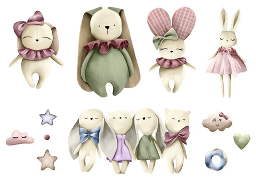 cute bunny toys pattern set