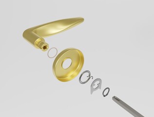 Door handle on round rose. Door mechanism handles
3d render
