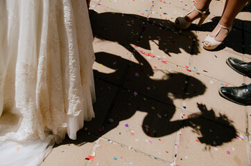 Sombra de novia con ramo en su boda