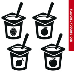 Vector image. Icon of different yogurts with different flavors.