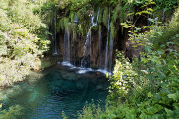 Waterfall and Lake in Plitvice National Park, Croatia