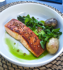 Salmon with potatoes for dinner.