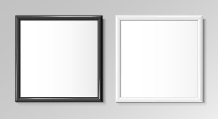 Realistic square black and white frames for paintings or photographs. Vector illustration.