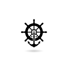 Steering Wheel with anchor icon with shadow