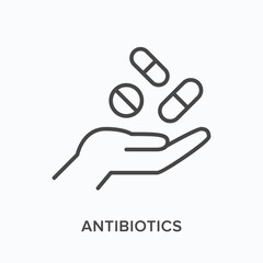 Antibiotics flat line icon. Vector outline illustration of . Bla