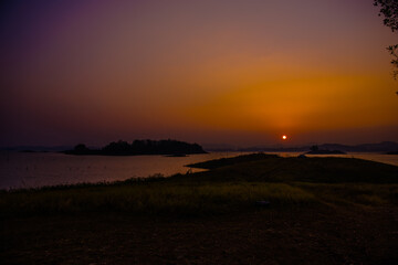 Sunset at Watchialalongkorn Dam , Pompi Nationality Park, Karnchanaburi, Thailand