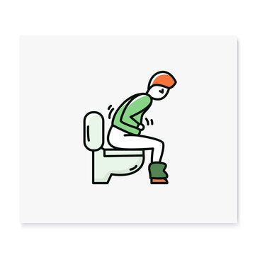 Virus diarrhoea color icon. Character has a strong severe pains in intestines or stomach.Intestinal upset.Food poisoning.Isolated vector illustration