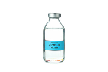Vial of Covid - 19 vaccine isolated on white background