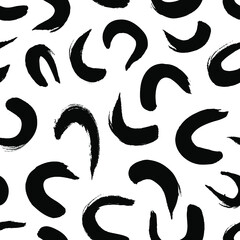 Paint drawing seamless pattern black and white smear. Hand drawn abstract illustration grunge elements. Vector abstract objects for design 