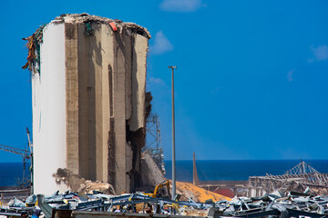 Massive silo at Beirut port damaged in a large explosion in August 2020