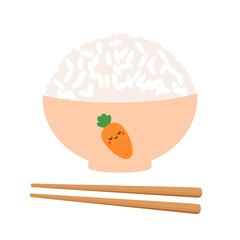 Rice bowl with chopsticks icon isolated on white background vector illustration. Restaurant menu design.