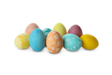 Beautiful multicolor Easter eggs isolated on white background