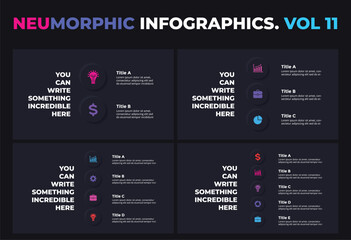 Neumorphic Vector Infographic. Circles timeline. 2, 3, 4, 5 options. Presentation slide template. Neumorphism ui design. Clean minimal flat style. 