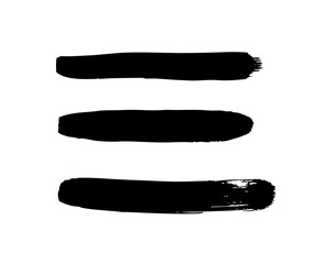 Paint drawing set of black smear on white background. Hand drawn abstract illustration grunge elements. Vector abstract objects for design