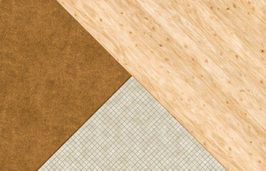Empty wood and leather texture background for product display. 3d rendering.