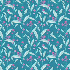 Vector seamless pattern with silhouettes of flowers and grass, drawing hand drawn floral illustration, herbal ornament