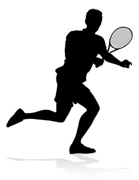 A tennis player man silhouette sports person design element