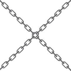 Vector image of two crossing metal chains isolated on the white background.