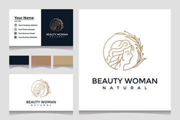 Fototapeta na wymiar Inspiration Natural beautiful lady logo design template with line art style and business card design