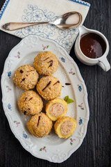 Chestnut dumplings with chocolate sauce