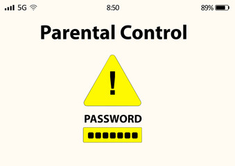 Obraz premium Parental control. Blocked screen of gadget for child safety, illustration