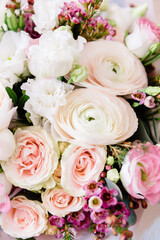Floral background of ranunculus and roses for Valentine's Day, Women's Day and Mother's Day.