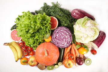 health food- fruit and vegetable isolated on white background