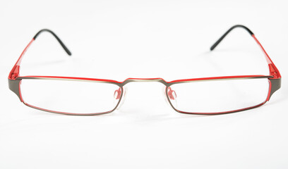 Eyeglasses with metal rim on white background