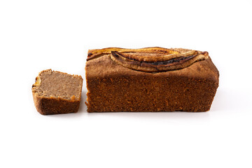 Homemade banana bread isolated on white background